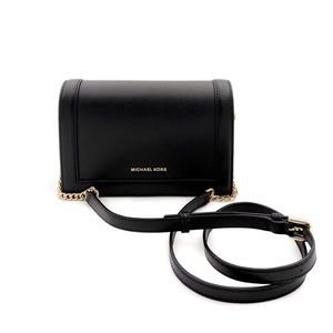 MICHAEL KORS JET SET FULL FLAP CHAIN L BLACK LEATHER CROSSBODY AND SHOULDER BAG